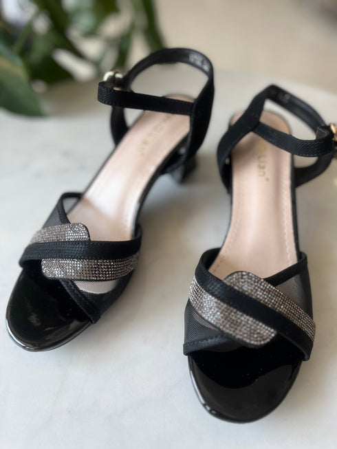 Rhinestone Embedded Open Toe Buckle Straps